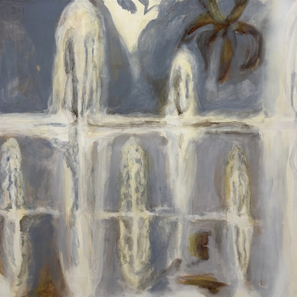 Kultainen palmu 2025, 100 x 100 cm, akryyli kankaalle