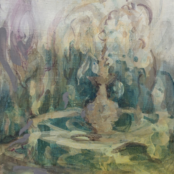 Pariisilainen suihkulahde 2021, 25 x 20cm, akryyli kankaalle